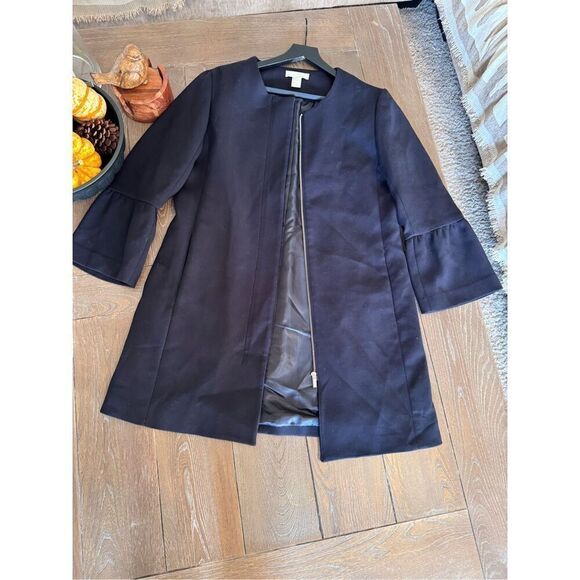 H&M Flounce Sleeve Coat Full Zip in Navy Blue Size 10 - Picture 7 of 11